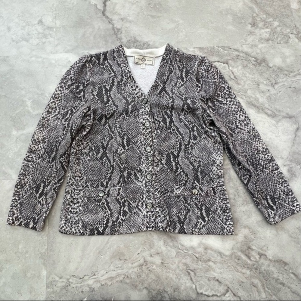 St. John Sport Ivory Black Python Snake Cardigan Sweater Button P Size‎ Small S